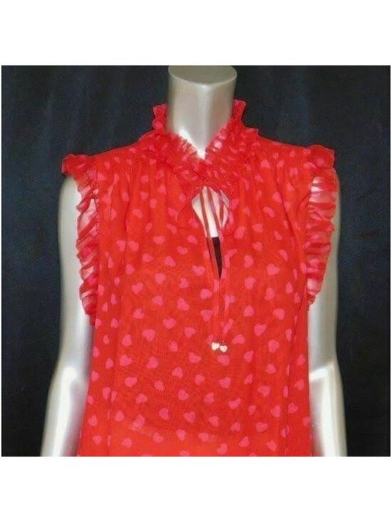 kate spade Tops - Kate Spade Red Pink Hearts Ruffled Sleeveless Silk Blouse